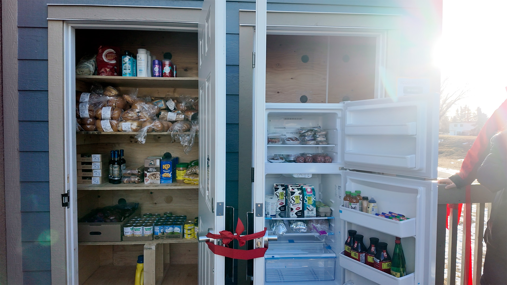 Dover pantry shelves and refrigerator stocked with food